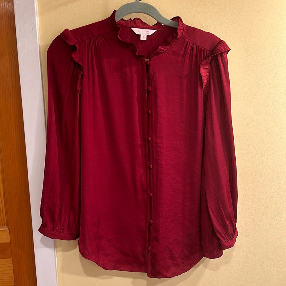 Lauren Conrad red button down long sleeve blouse